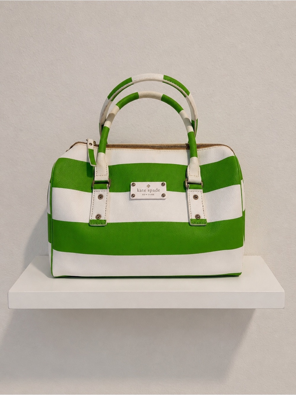 kate spade white and green striped dome/speedy satchel